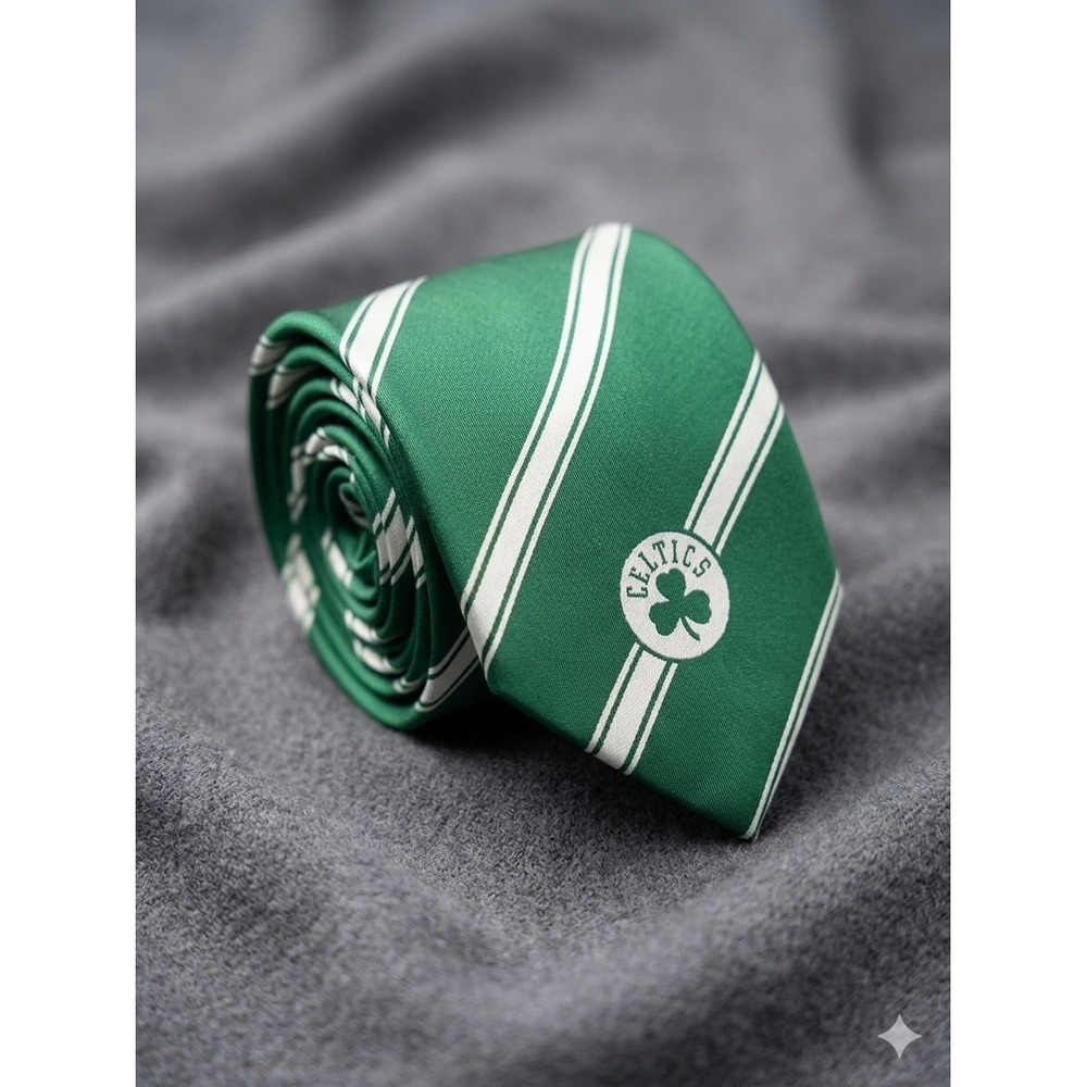 Vintage Boston Celtics NBA Striped Silk Blend Tie Green White Mens